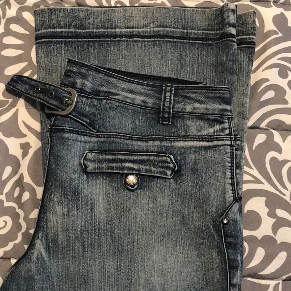 Flared low rise boho jeans